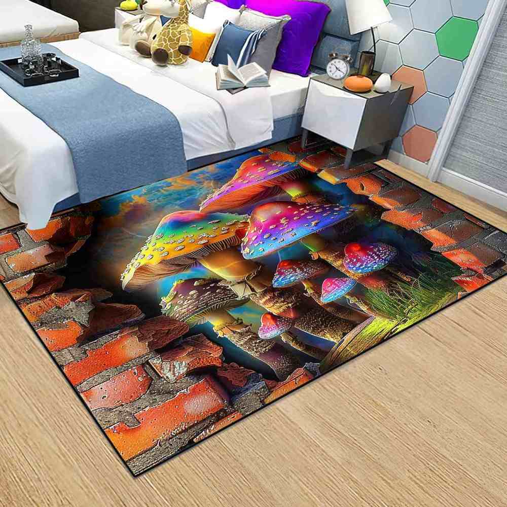 Fantasy Brick Wall Mushroom Adventure Boys Playroom Rug | CozyLil