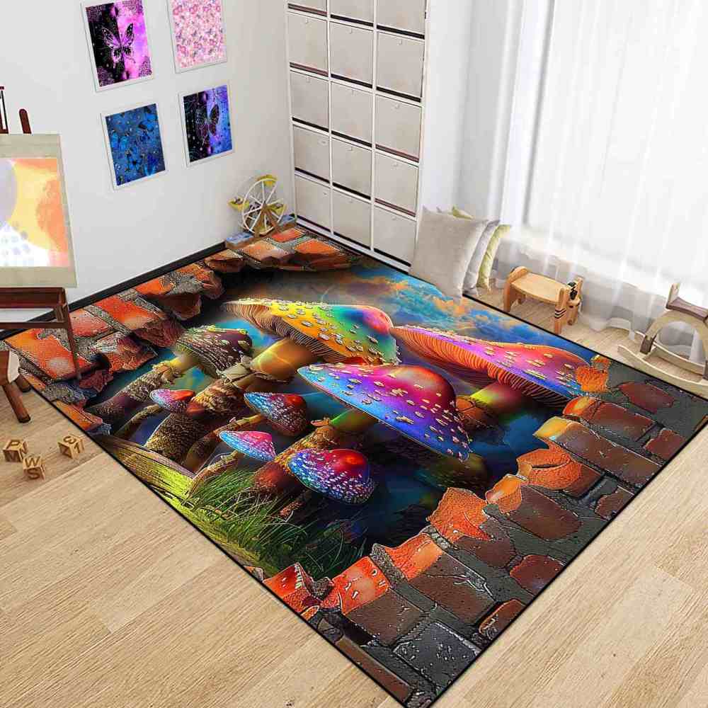 Fantasy Brick Wall Mushroom Adventure Boys Playroom Rug | CozyLil