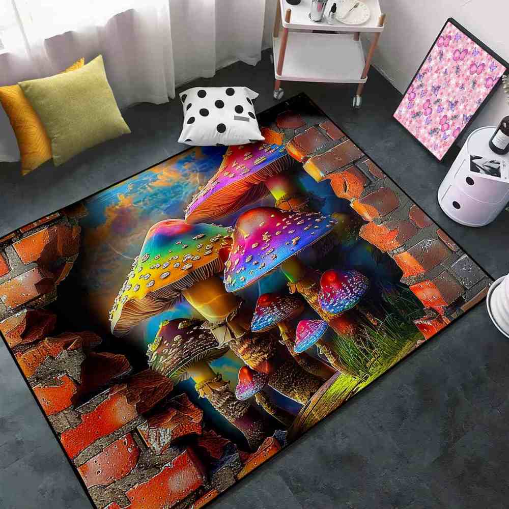 Fantasy Brick Wall Mushroom Adventure Boys Playroom Rug | CozyLil