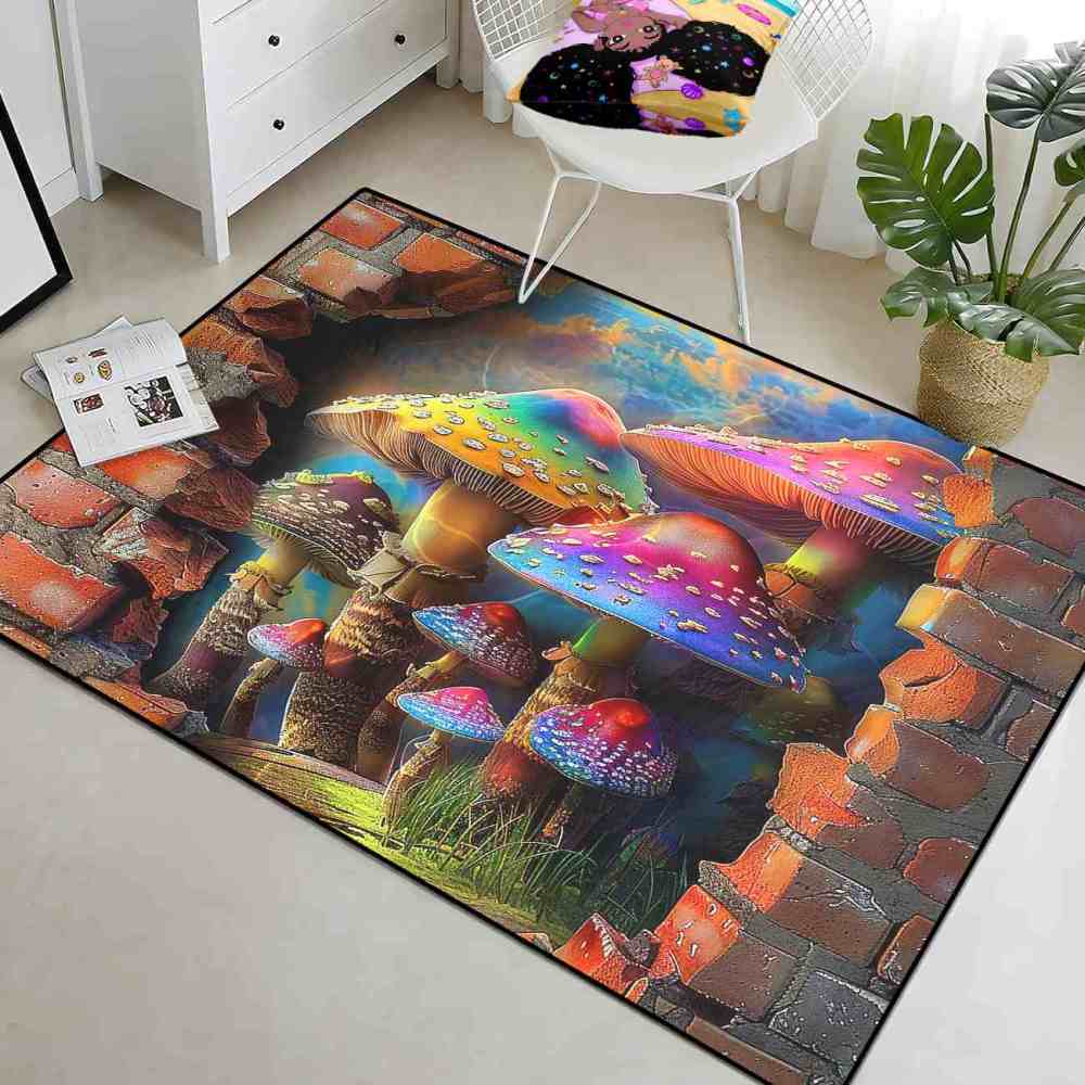Fantasy Brick Wall Mushroom Adventure Boys Playroom Rug | CozyLil