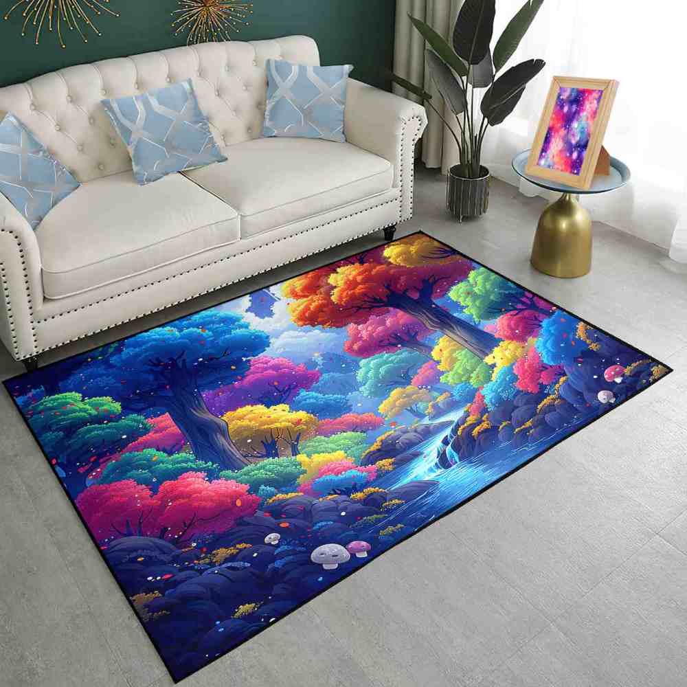 Enchanted Colorful Forest River Kids Playroom Area Rug | CozyLil