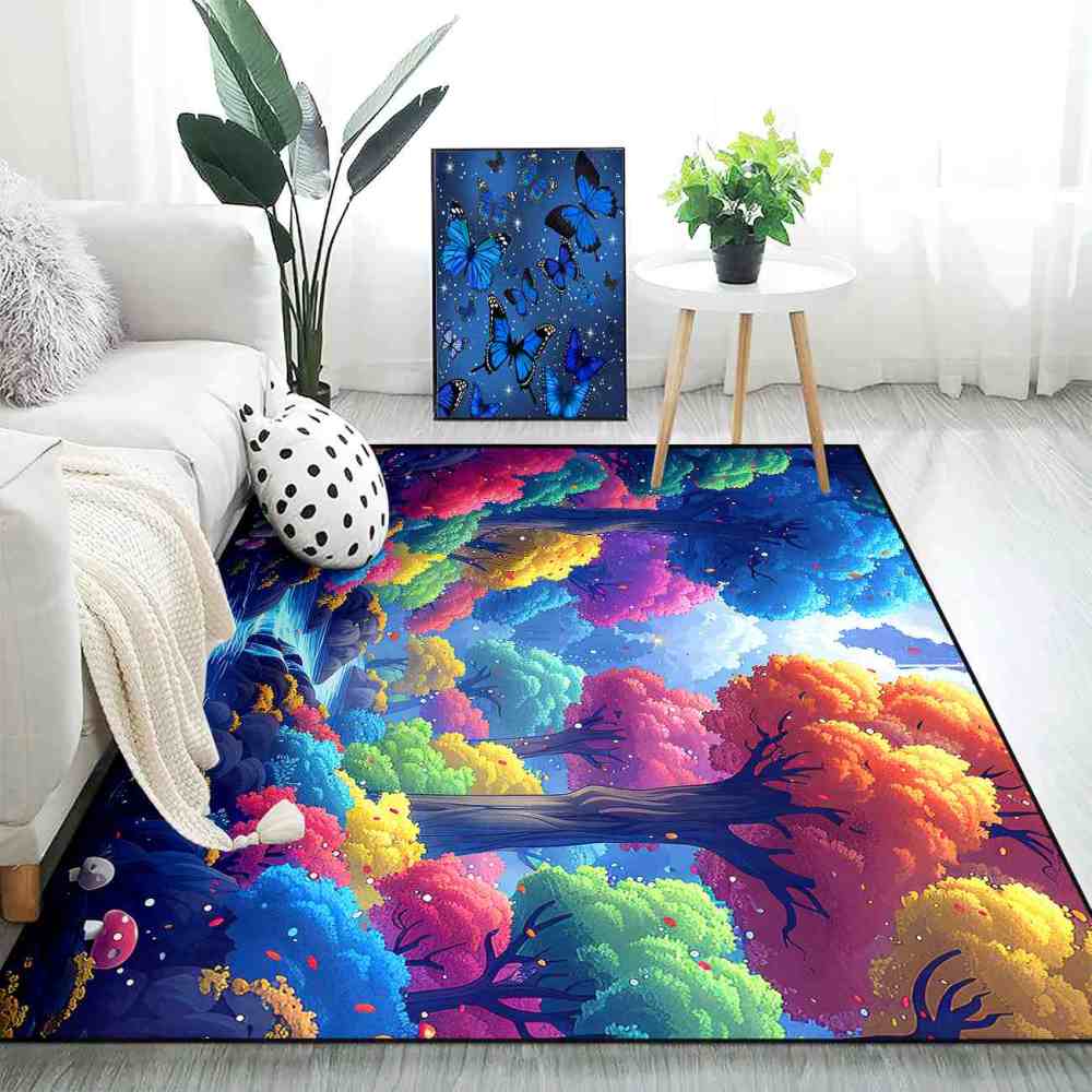 Enchanted Colorful Forest River Kids Playroom Area Rug | CozyLil