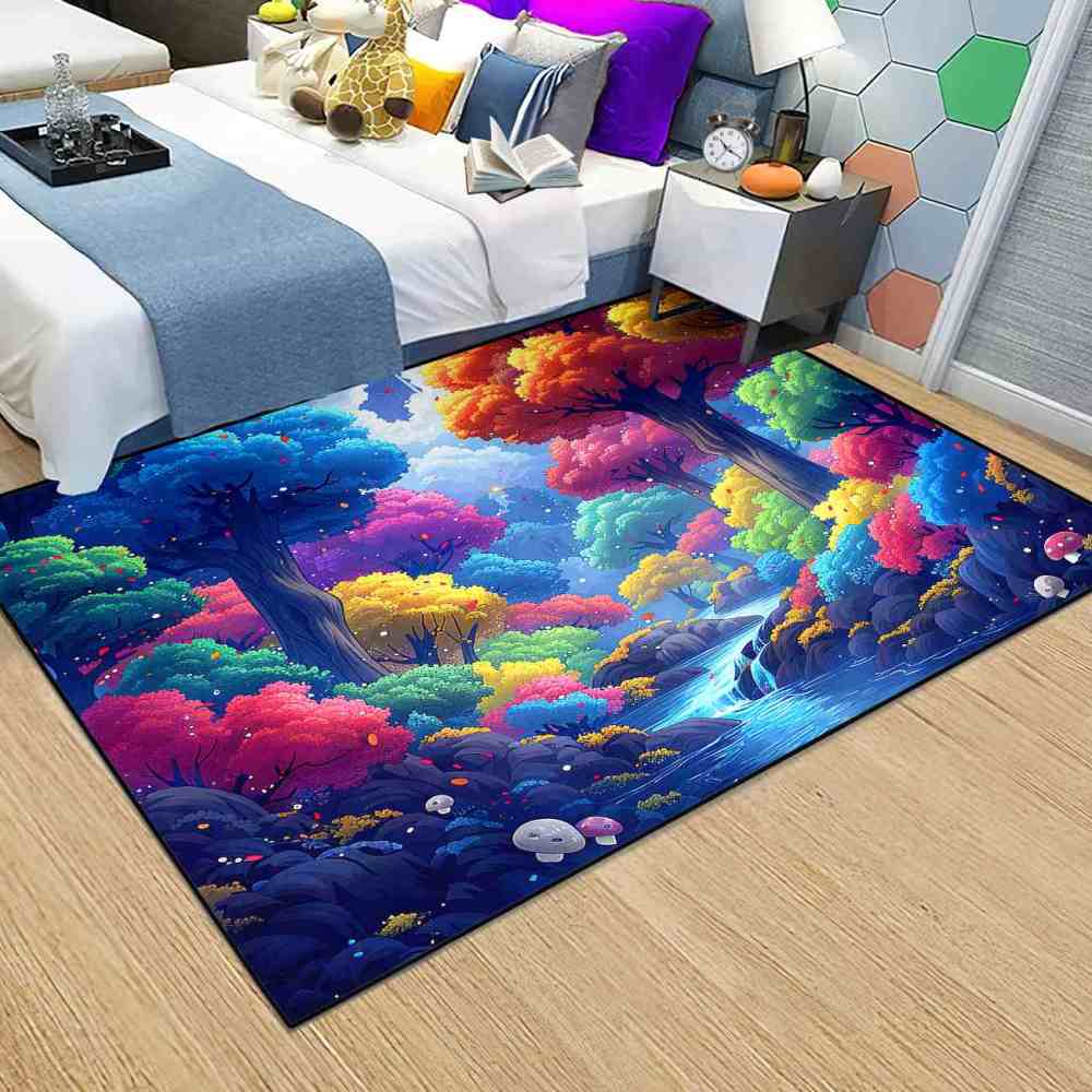 Enchanted Colorful Forest River Kids Playroom Area Rug | CozyLil