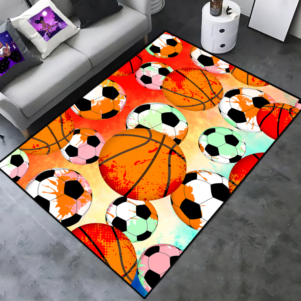 Colorful Splatter Soccer & Basketball Area Rug Kids Playroom Mat | CozyLil