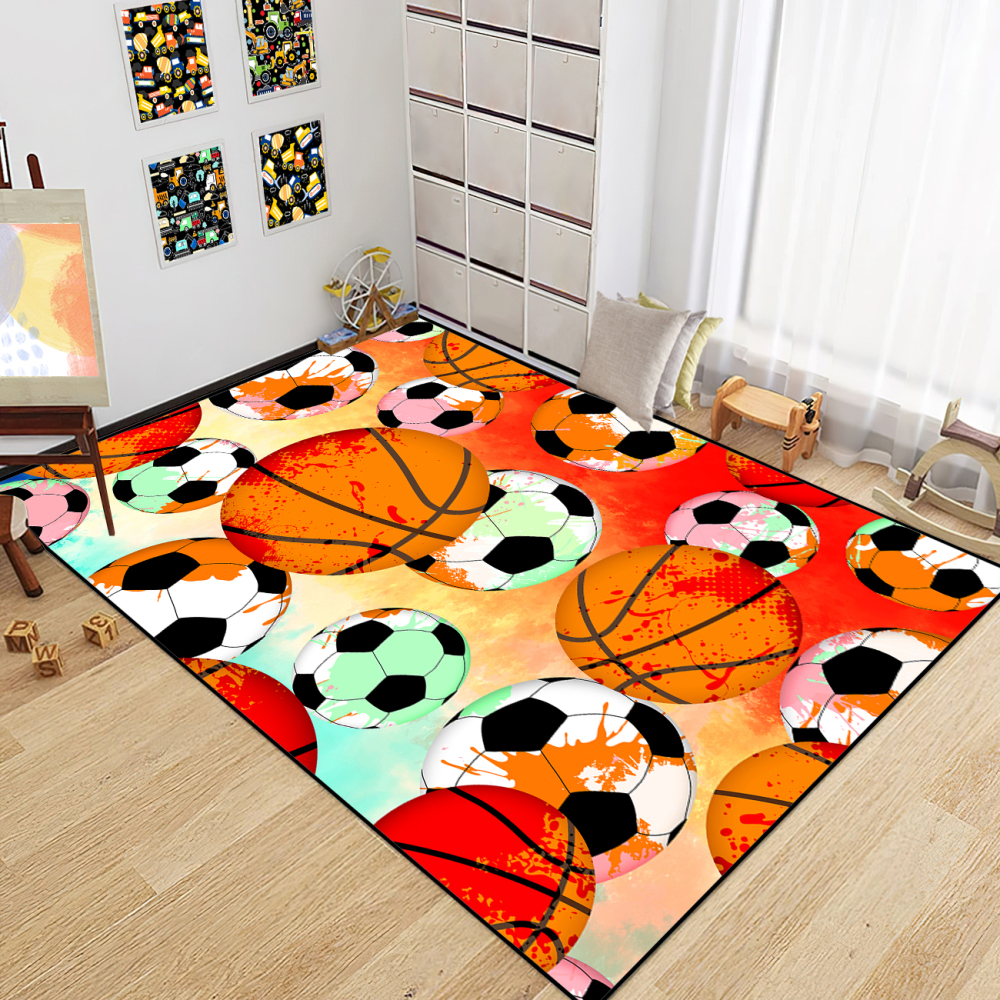 Colorful Splatter Soccer & Basketball Area Rug Kids Playroom Mat | CozyLil