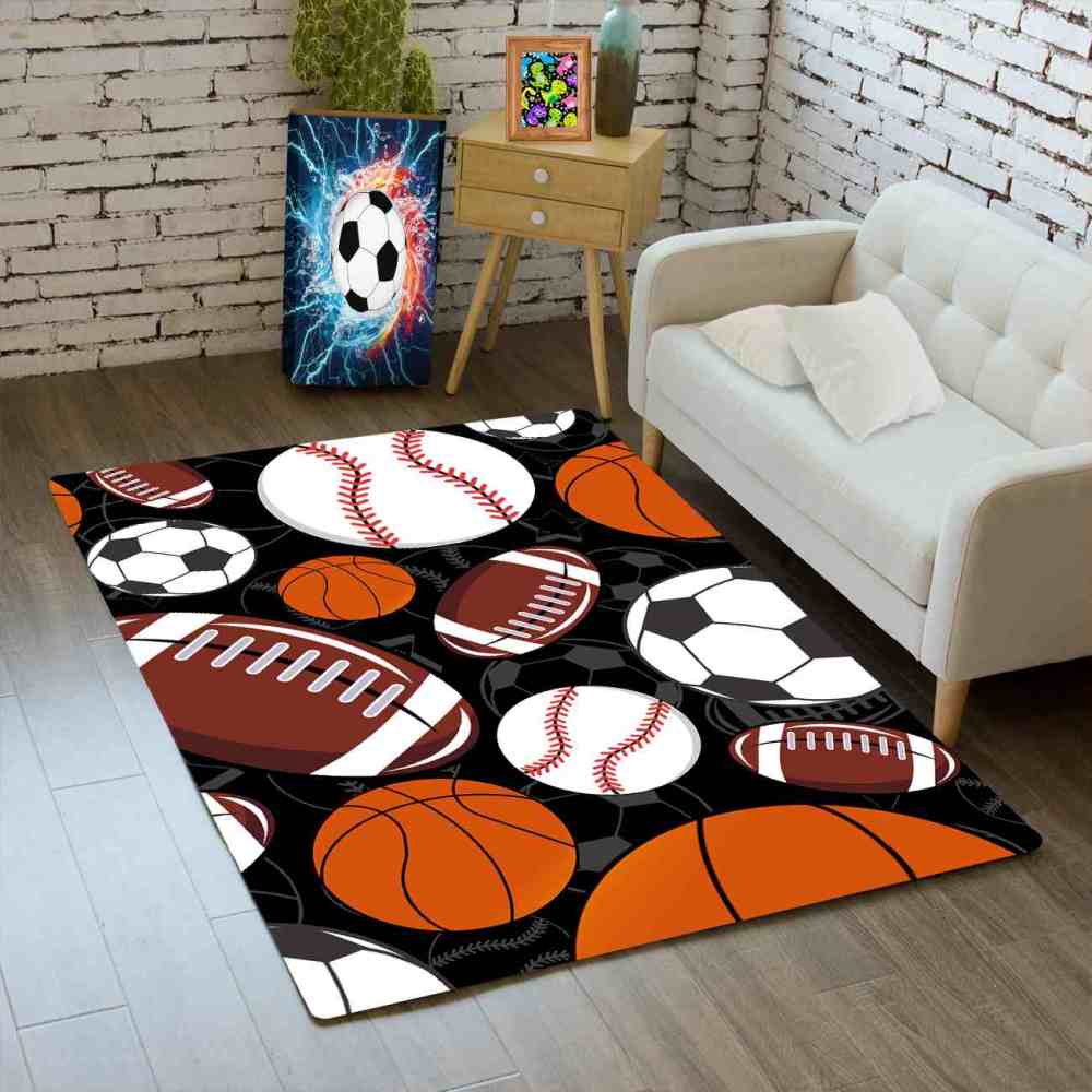 Classic All-Star Sports Balls Area Rug Teen Boys Bedroom Mat | CozyLil