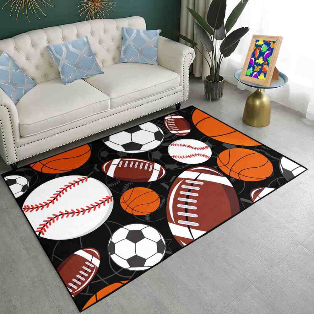 Classic All-Star Sports Balls Area Rug Teen Boys Bedroom Mat | CozyLil
