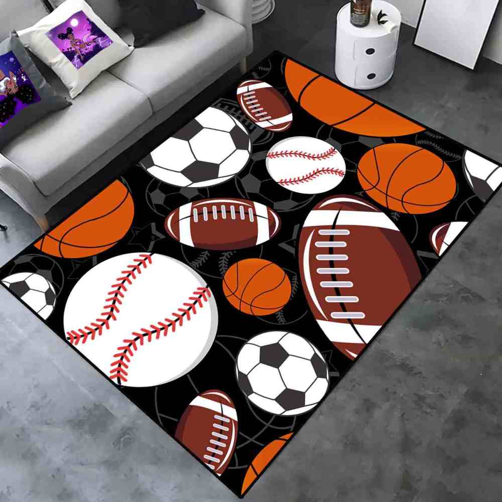 Classic All-Star Sports Balls Area Rug Teen Boys Bedroom Mat | CozyLil
