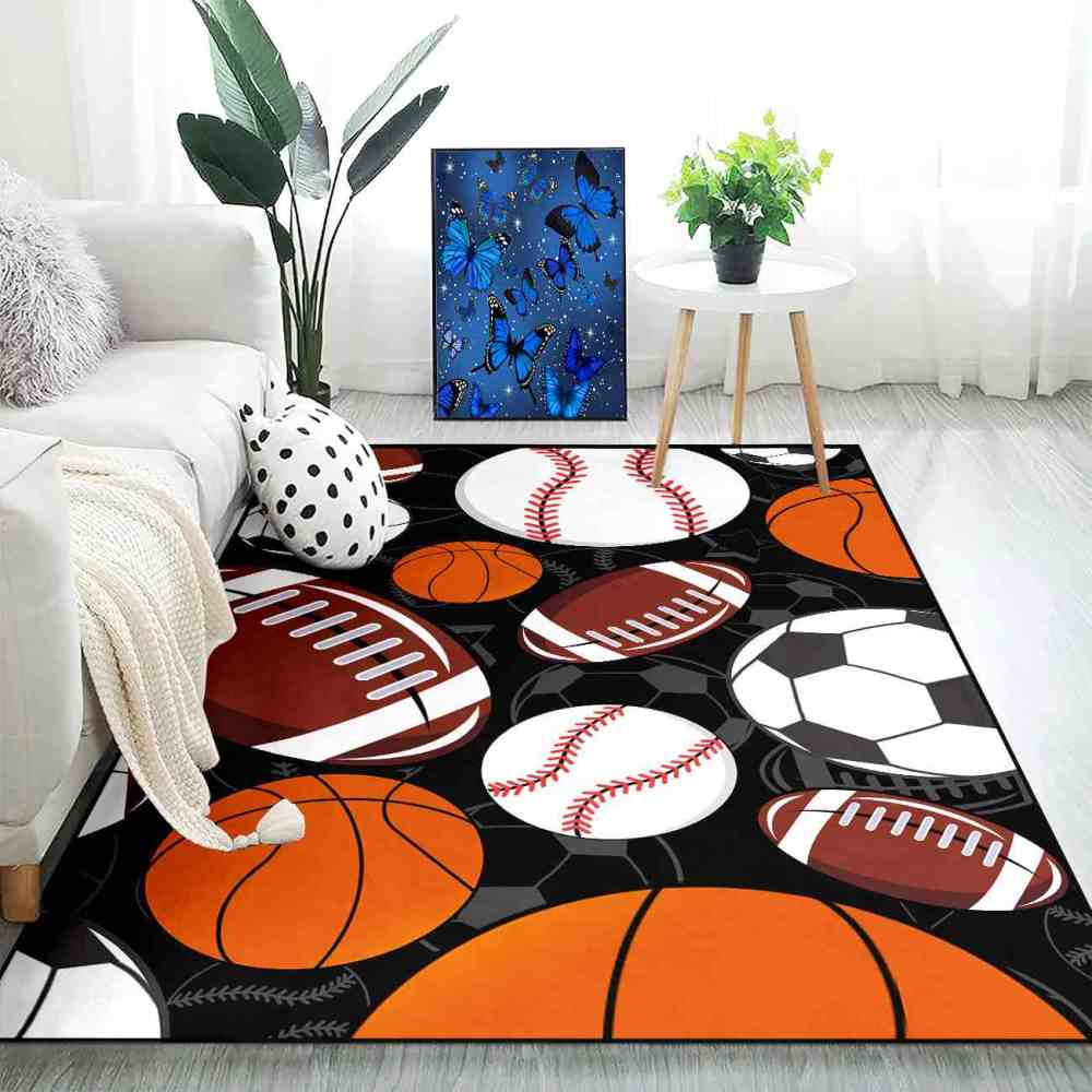 Classic All-Star Sports Balls Area Rug Teen Boys Bedroom Mat | CozyLil