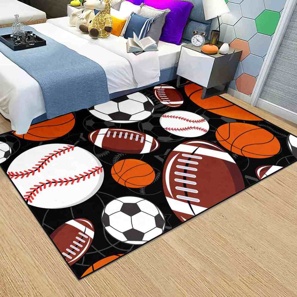 Classic All-Star Sports Balls Area Rug Teen Boys Bedroom Mat | CozyLil