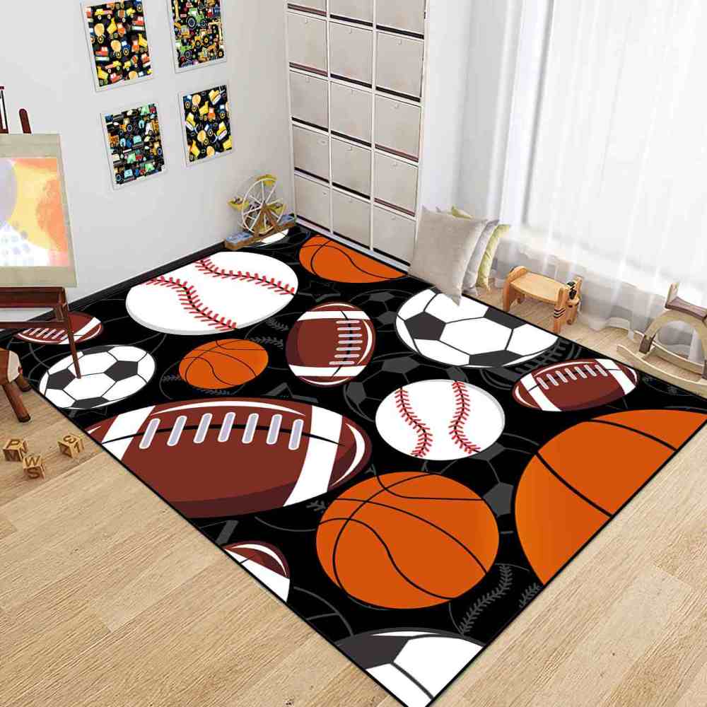 Classic All-Star Sports Balls Area Rug Teen Boys Bedroom Mat | CozyLil