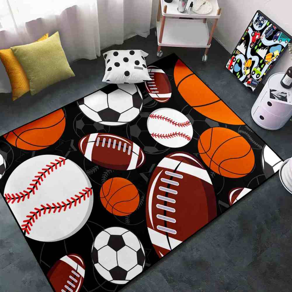 Classic All-Star Sports Balls Area Rug Teen Boys Bedroom Mat | CozyLil
