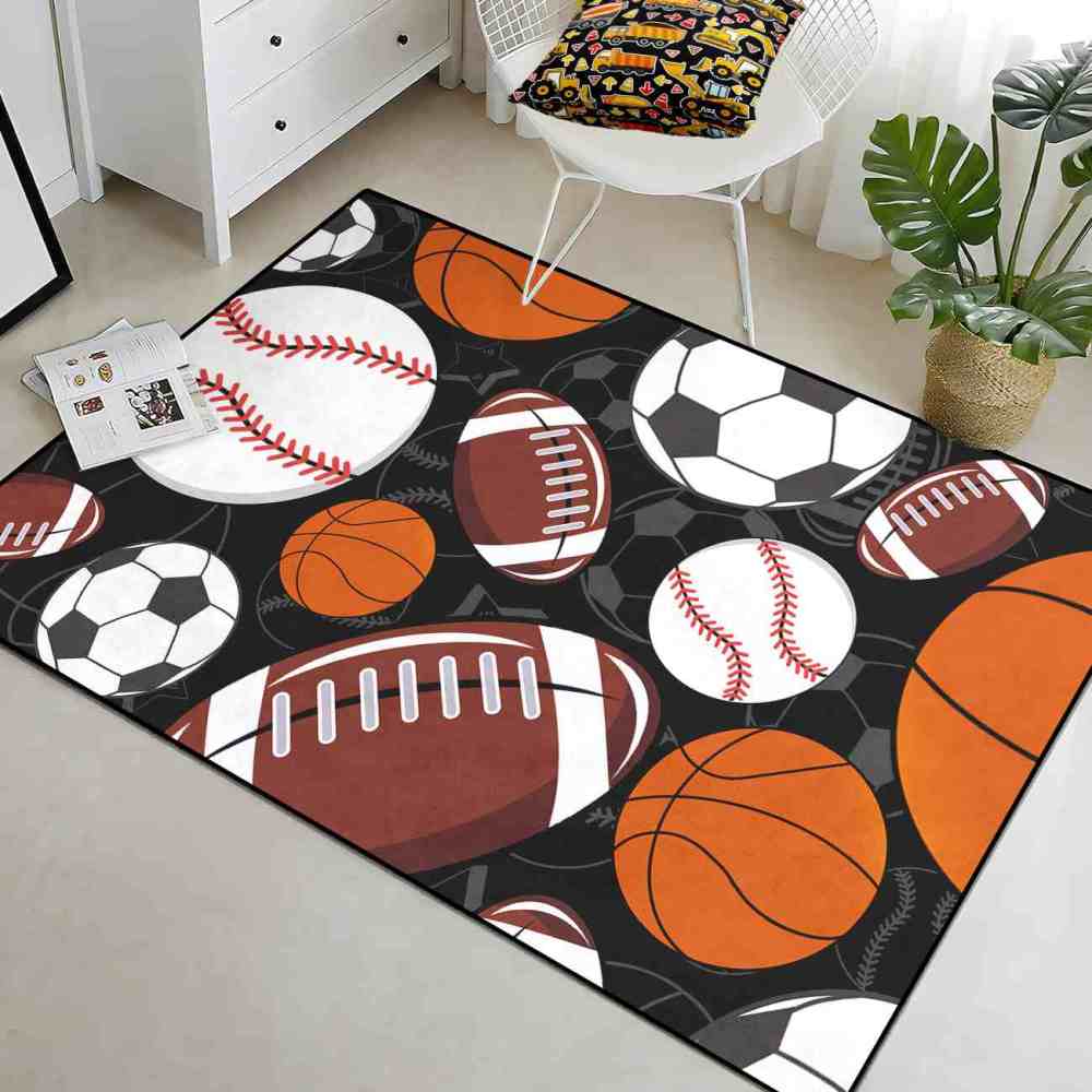 Classic All-Star Sports Balls Area Rug Teen Boys Bedroom Mat | CozyLil