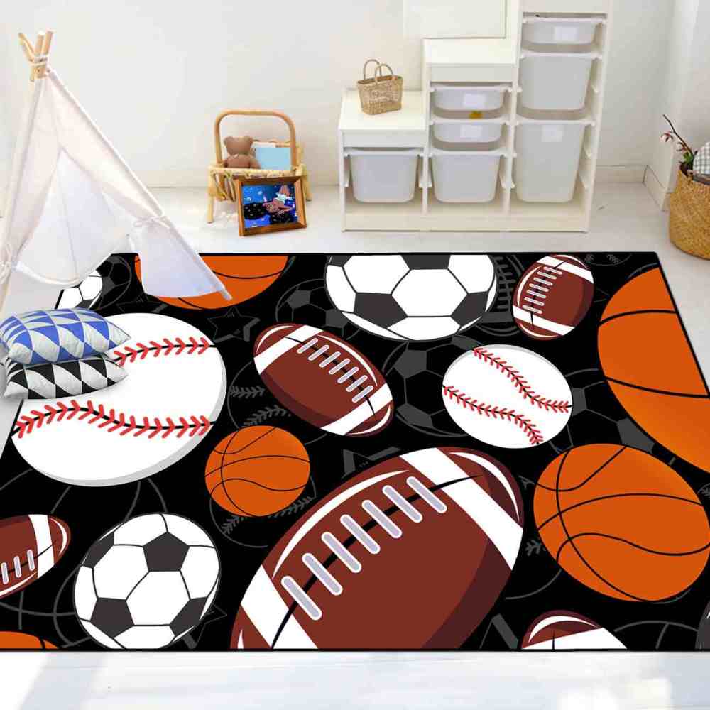 Classic All-Star Sports Balls Area Rug Teen Boys Bedroom Mat | CozyLil