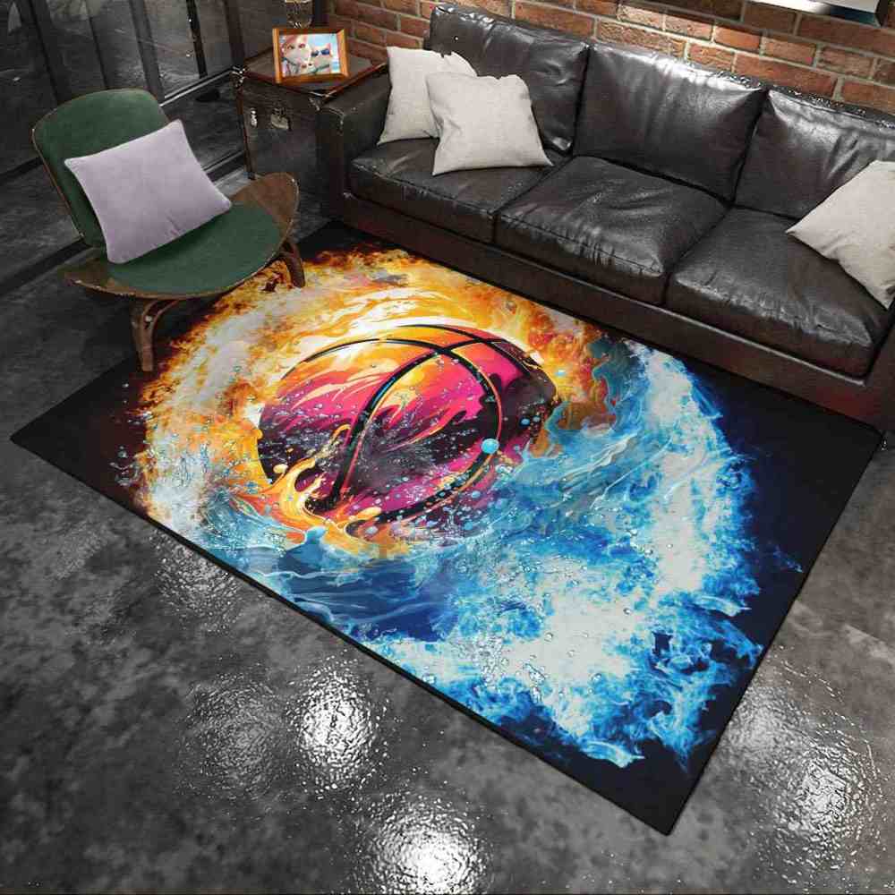 Fire and Water Basketball Area Rug Boys Bedroom Decor | CozyLil