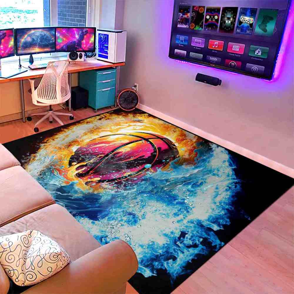 Fire and Water Basketball Area Rug Boys Bedroom Decor | CozyLil