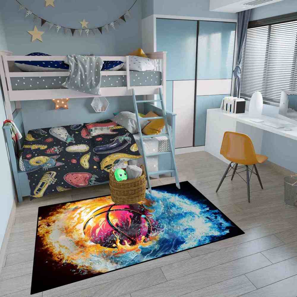 Fire and Water Basketball Area Rug Boys Bedroom Decor | CozyLil