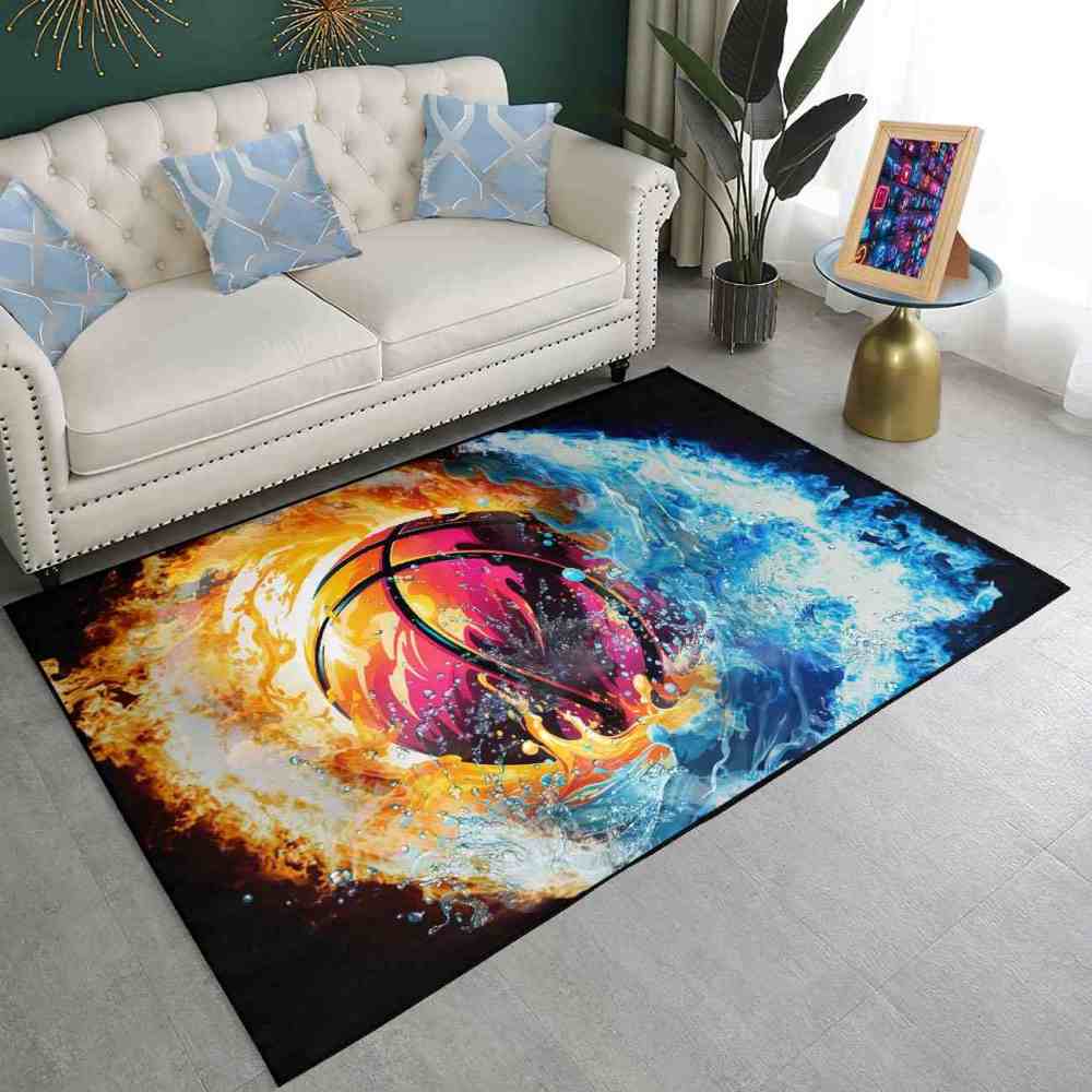 Fire and Water Basketball Area Rug Boys Bedroom Decor | CozyLil