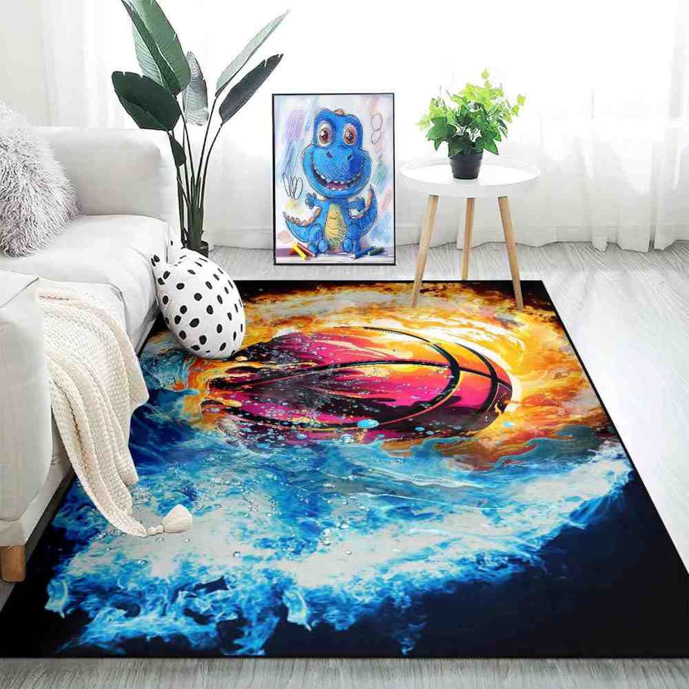 Fire and Water Basketball Area Rug Boys Bedroom Decor | CozyLil