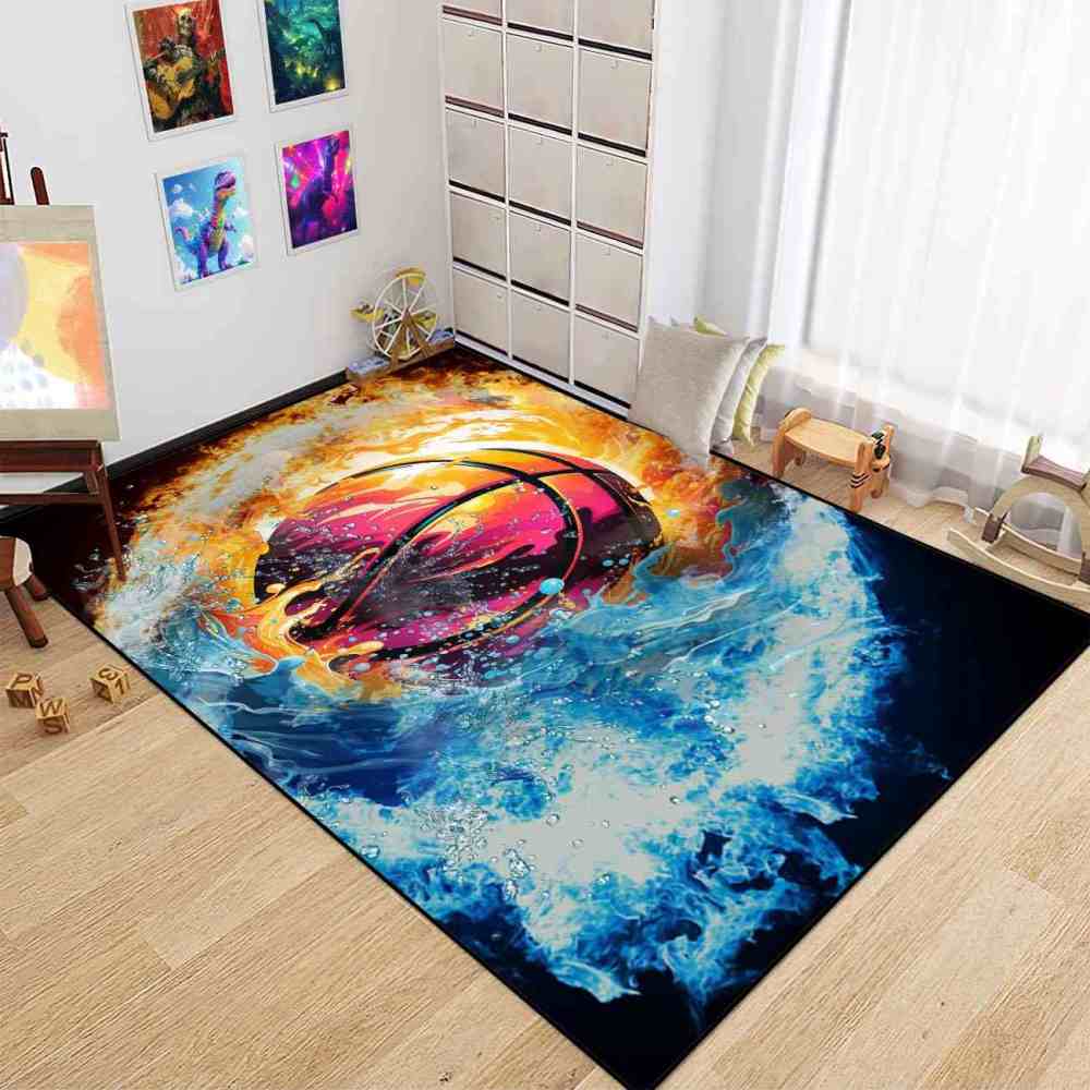 Fire and Water Basketball Area Rug Boys Bedroom Decor | CozyLil