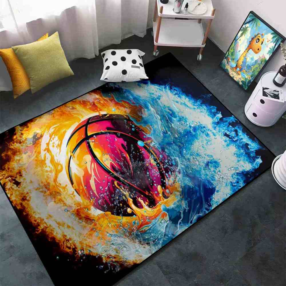 Fire and Water Basketball Area Rug Boys Bedroom Decor | CozyLil