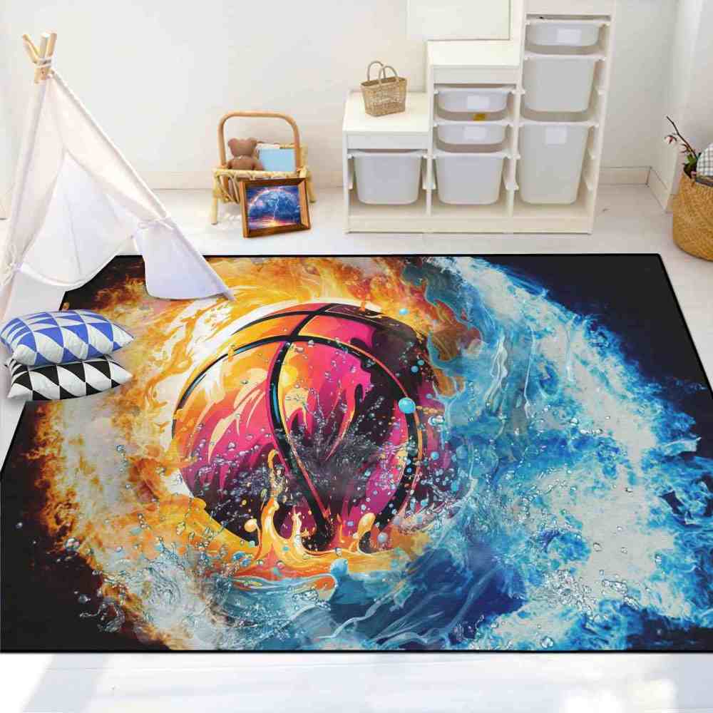 Fire and Water Basketball Area Rug Boys Bedroom Decor | CozyLil
