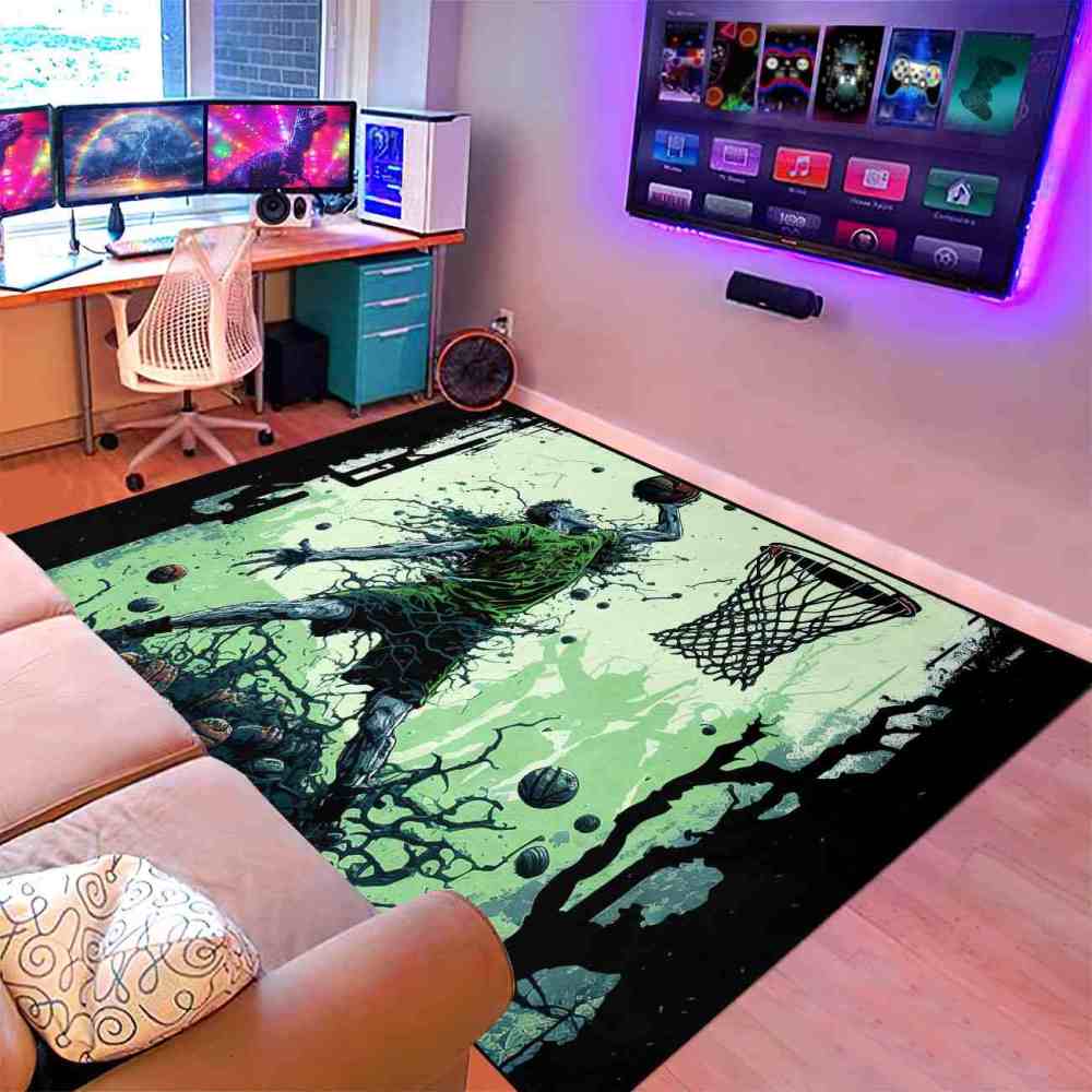 Grunge Dunking Player Area Rug Teen Men Room Decor | CozyLil