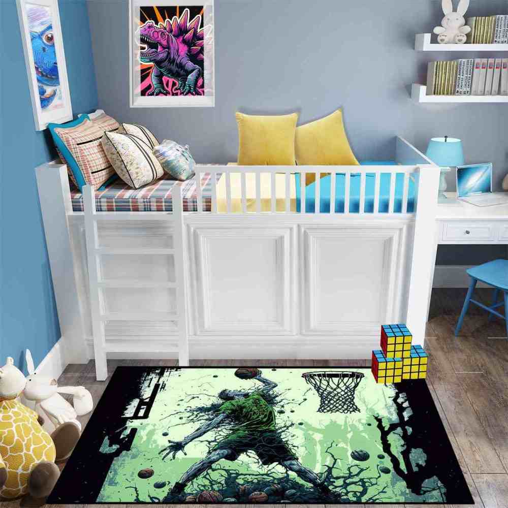Grunge Dunking Player Area Rug Teen Men Room Decor | CozyLil