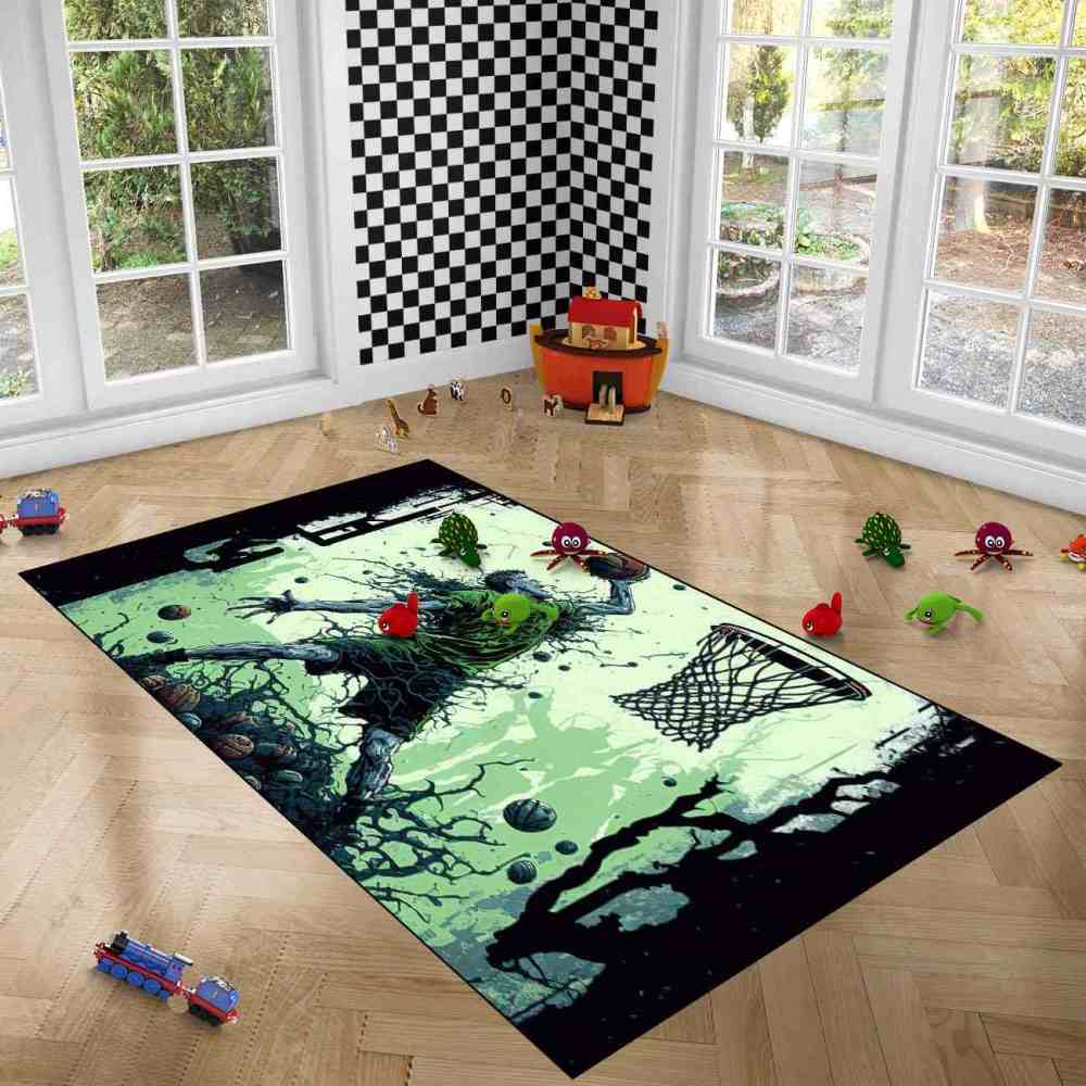 Grunge Dunking Player Area Rug Teen Men Room Decor | CozyLil