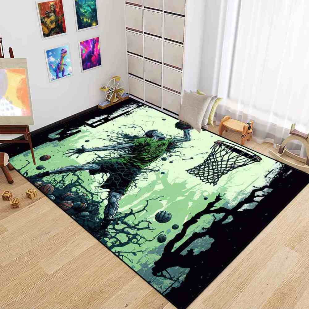 Grunge Dunking Player Area Rug Teen Men Room Decor | CozyLil