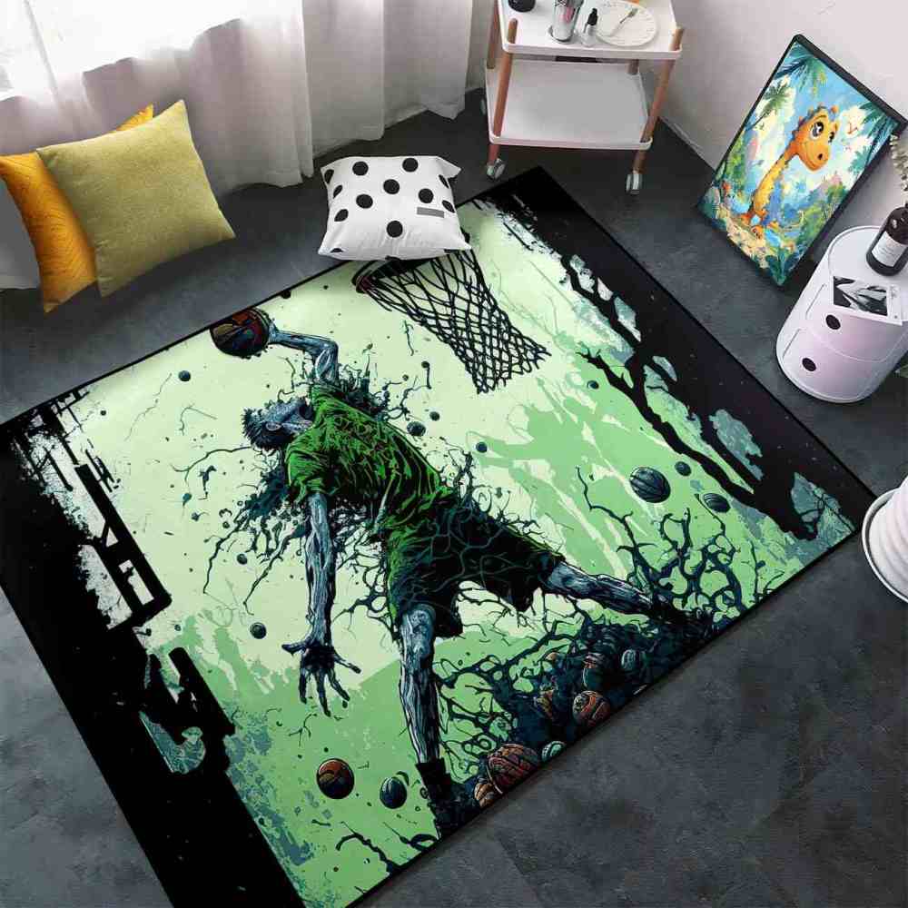 Grunge Dunking Player Area Rug Teen Men Room Decor | CozyLil