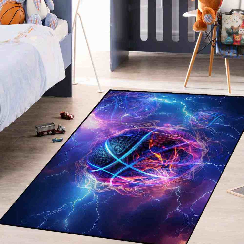 Electric Lightning Basketball Area Rug Gamer Room | CozyLil