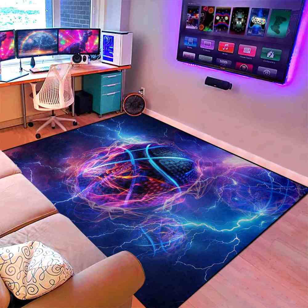 Electric Lightning Basketball Area Rug Gamer Room | CozyLil