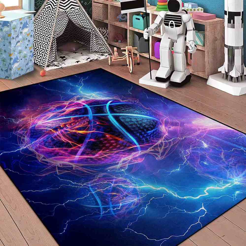 Electric Lightning Basketball Area Rug Gamer Room | CozyLil