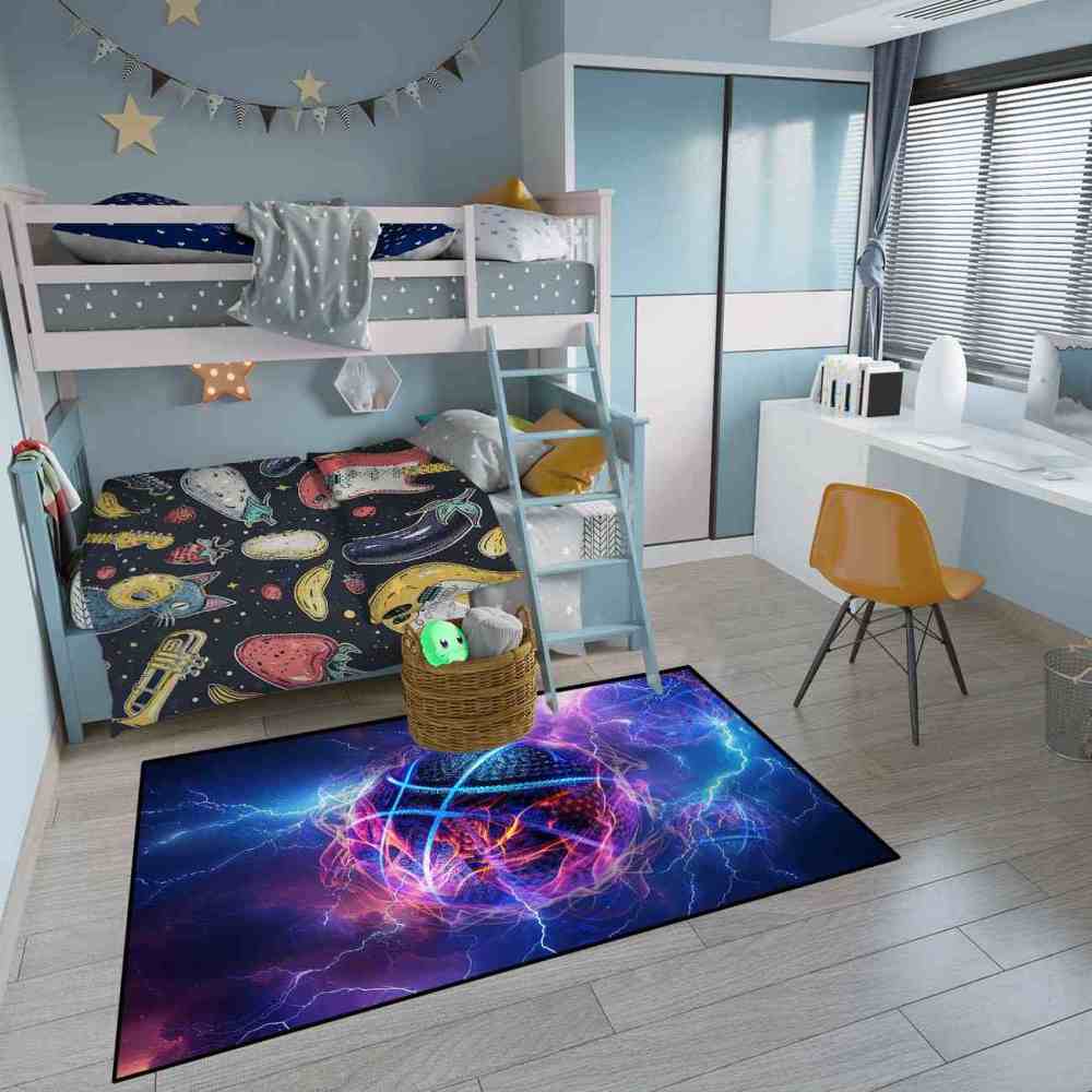 Electric Lightning Basketball Area Rug Gamer Room | CozyLil