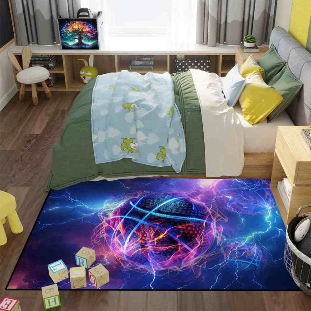Electric Lightning Basketball Area Rug Gamer Room | CozyLil