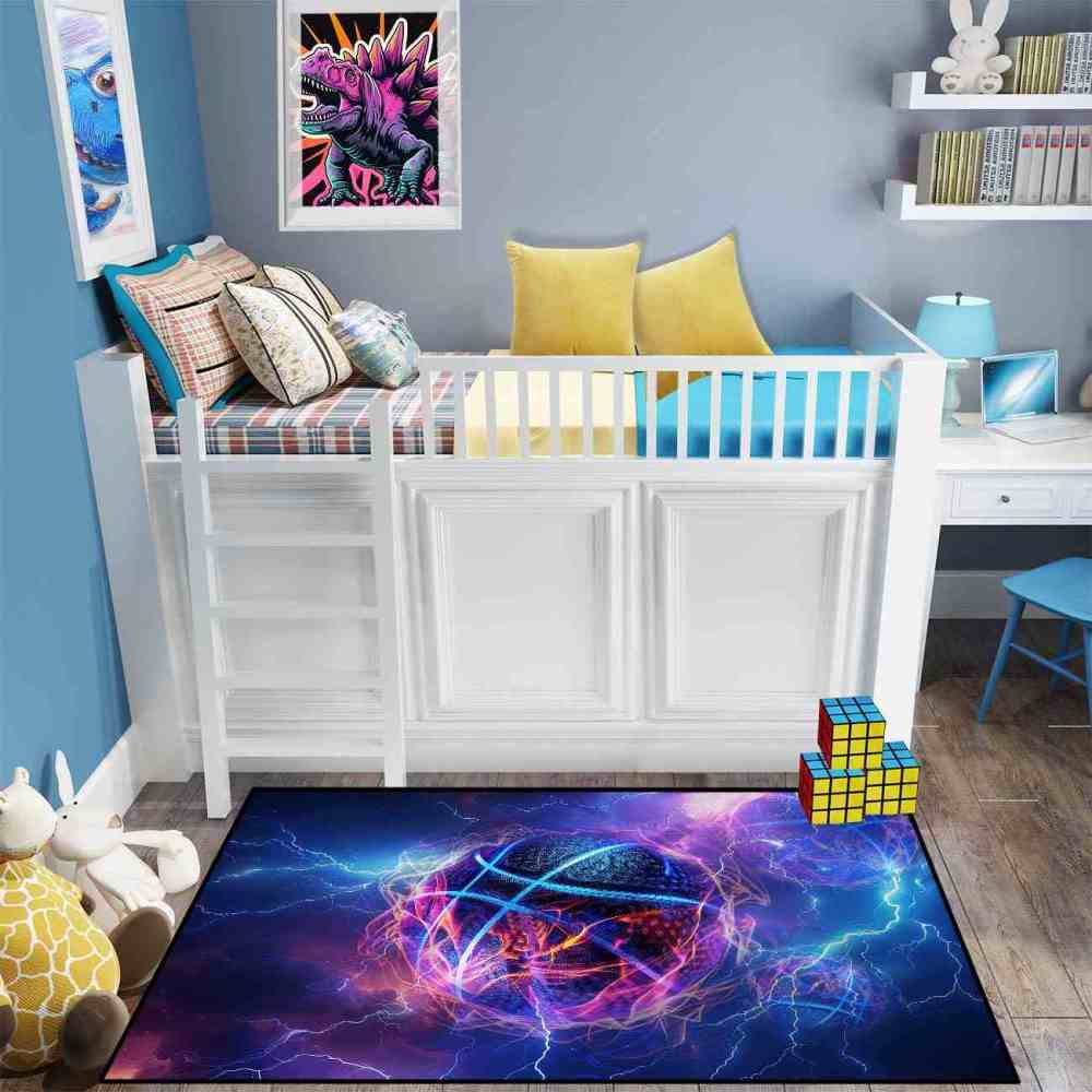Electric Lightning Basketball Area Rug Gamer Room | CozyLil