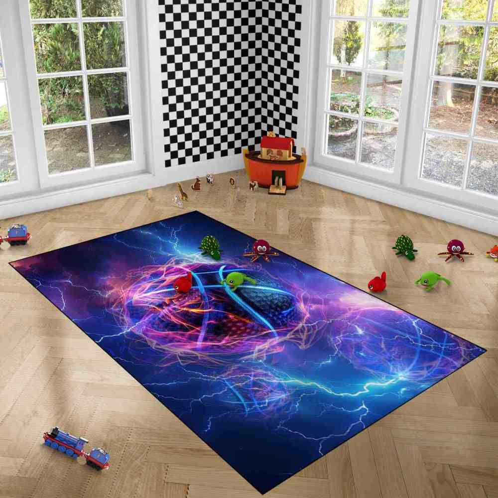 Electric Lightning Basketball Area Rug Gamer Room | CozyLil