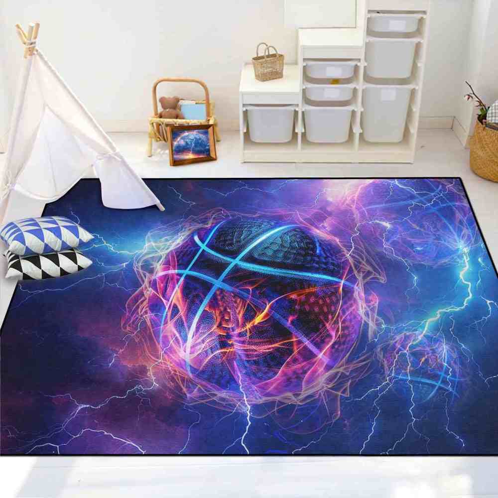 Electric Lightning Basketball Area Rug Gamer Room | CozyLil