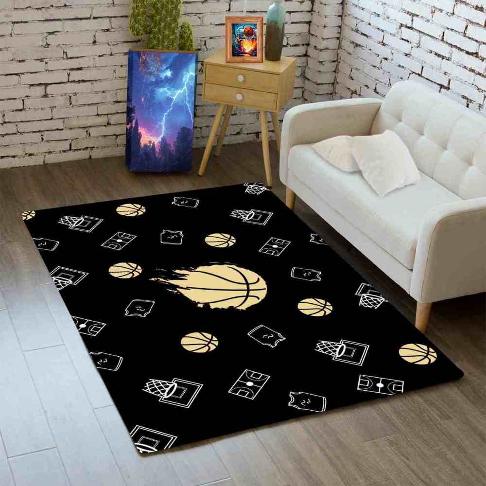 Minimalist Basketball Court Icons Area Rug Bedroom Decor | CozyLil