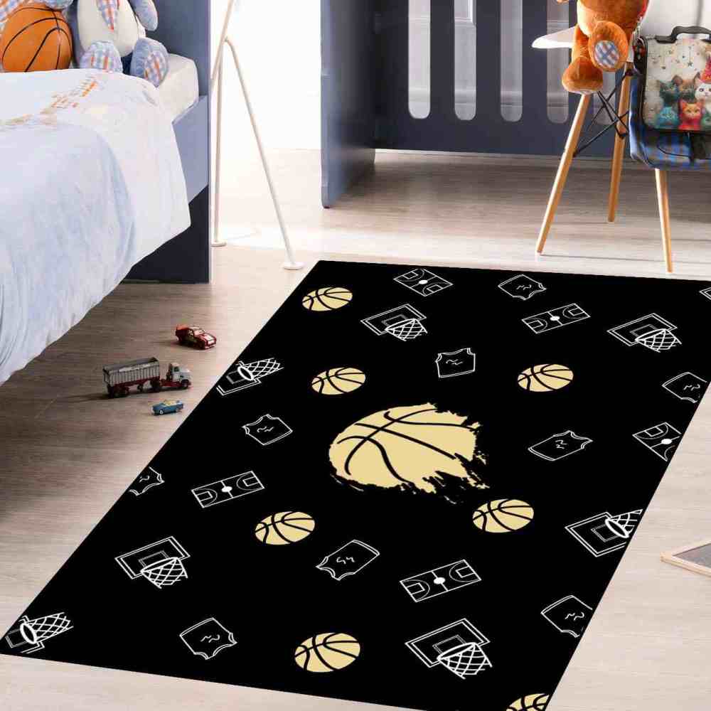 Minimalist Basketball Court Icons Area Rug Bedroom Decor | CozyLil