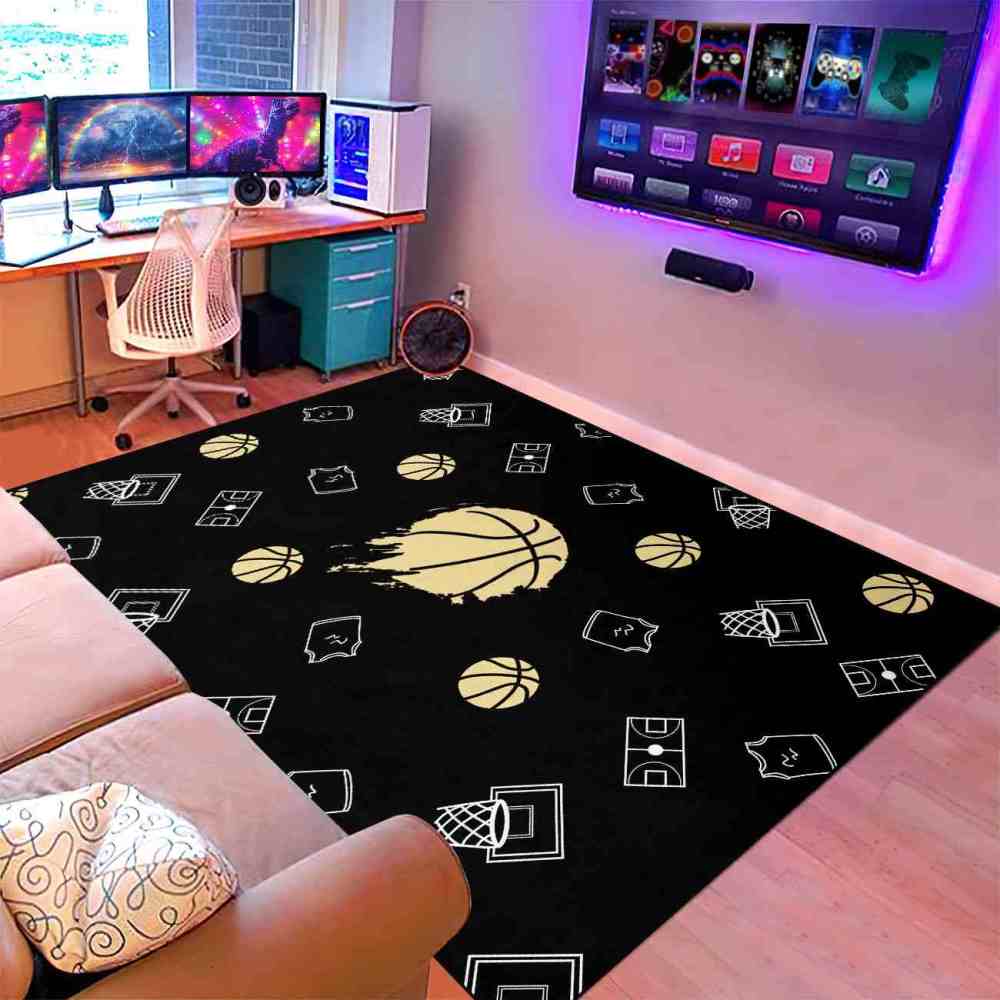 Minimalist Basketball Court Icons Area Rug Bedroom Decor | CozyLil