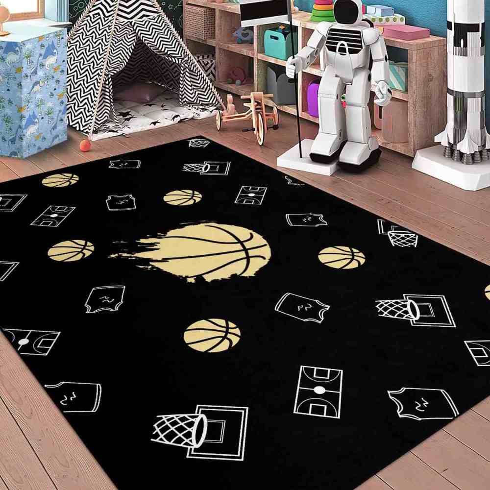 Minimalist Basketball Court Icons Area Rug Bedroom Decor | CozyLil