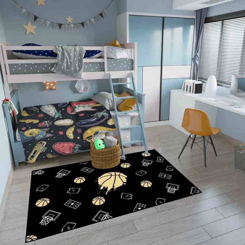 Minimalist Basketball Court Icons Area Rug Bedroom Decor | CozyLil