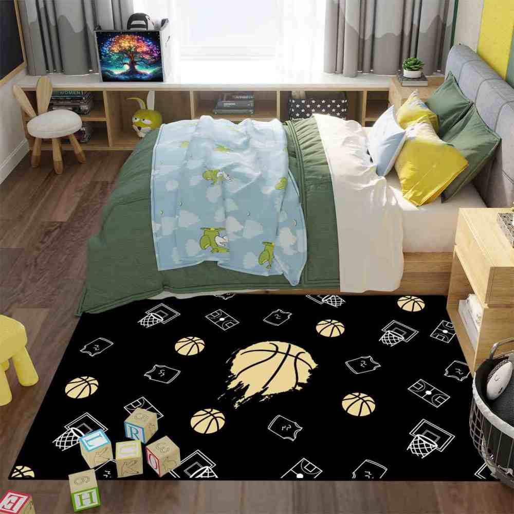 Minimalist Basketball Court Icons Area Rug Bedroom Decor | CozyLil