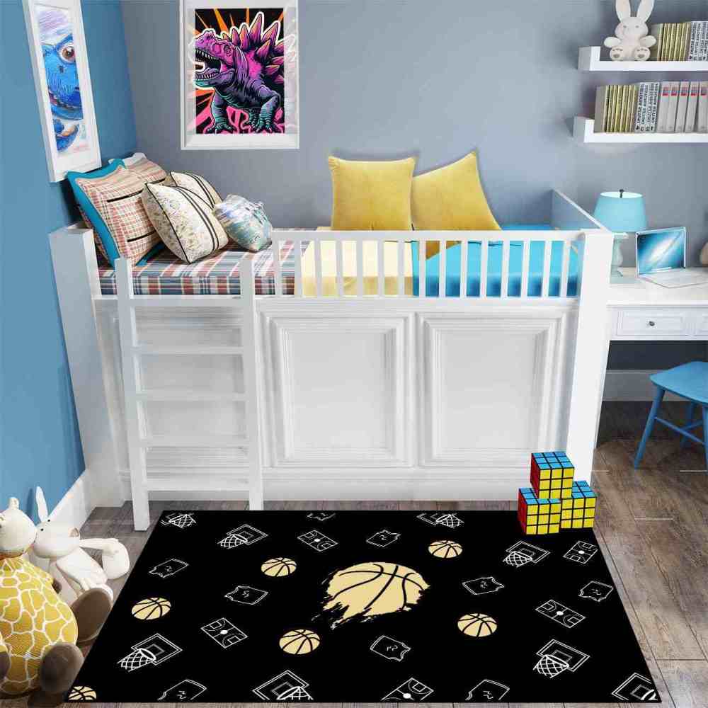 Minimalist Basketball Court Icons Area Rug Bedroom Decor | CozyLil