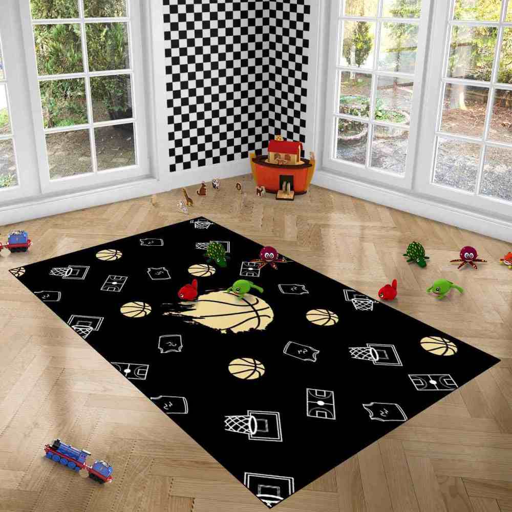 Minimalist Basketball Court Icons Area Rug Bedroom Decor | CozyLil