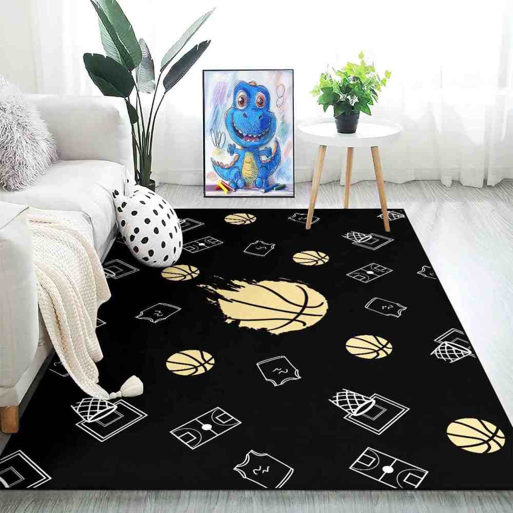 Minimalist Basketball Court Icons Area Rug Bedroom Decor | CozyLil