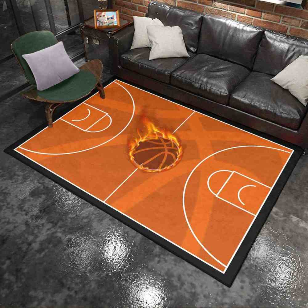 Flaming Basketball Court Area Rug Boys Bedroom Mat | CozyLil