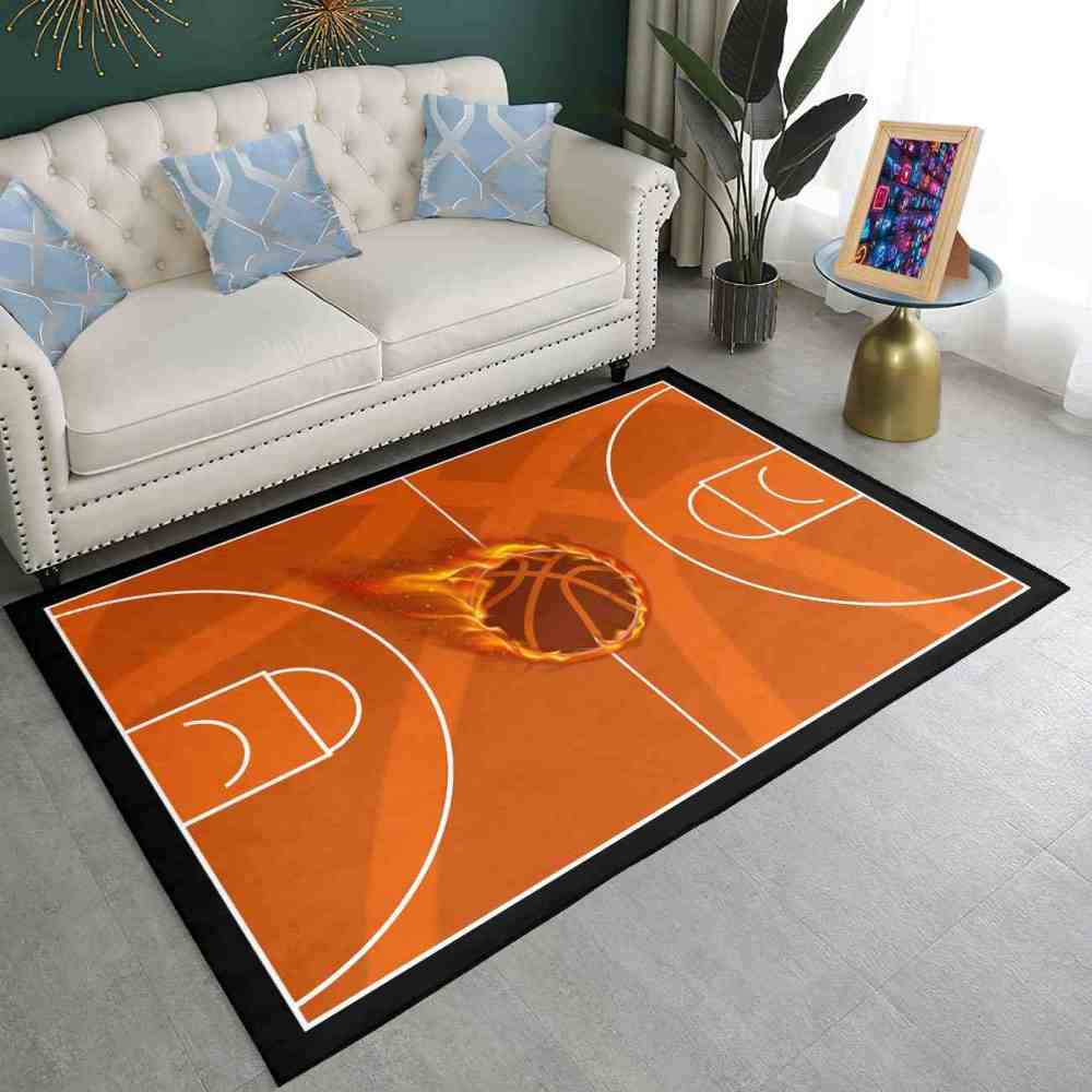 Flaming Basketball Court Area Rug Boys Bedroom Mat | CozyLil